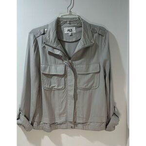 Jack by BB Dakota women’s zip up light gray long sleeve jacket size M. #24-0644